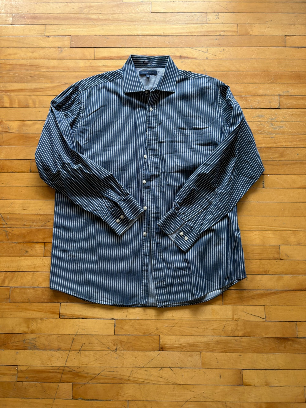 Tommy Hilfiger Navy and White Pinstripe Dress Shirt